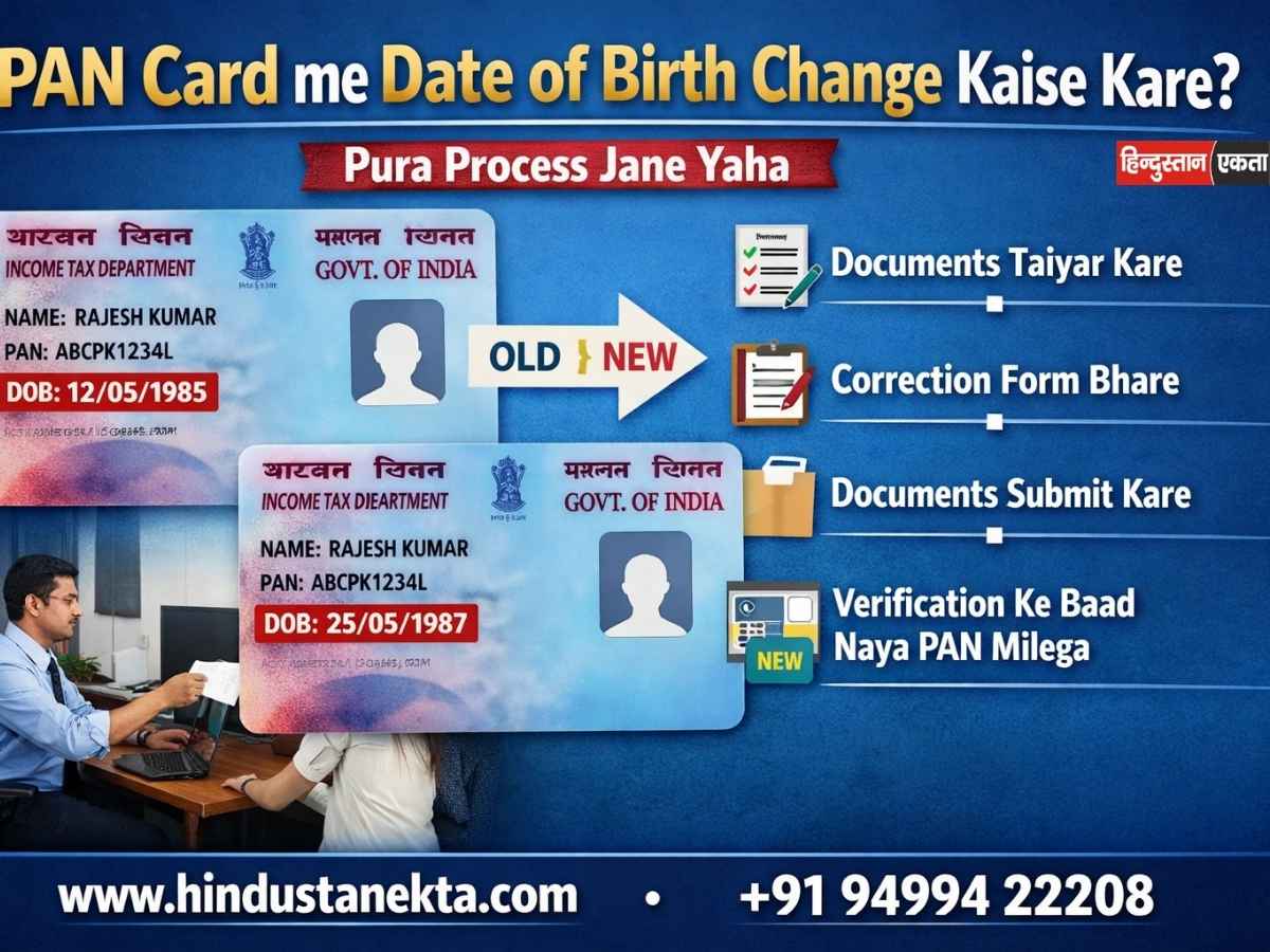 PAN Card me Date of Birth change keise kare – Complete Guide by Hindustan Ekta