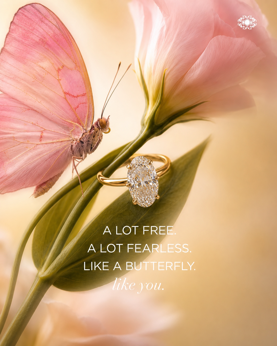 At the heart of the composition rests a radiant diamond ring