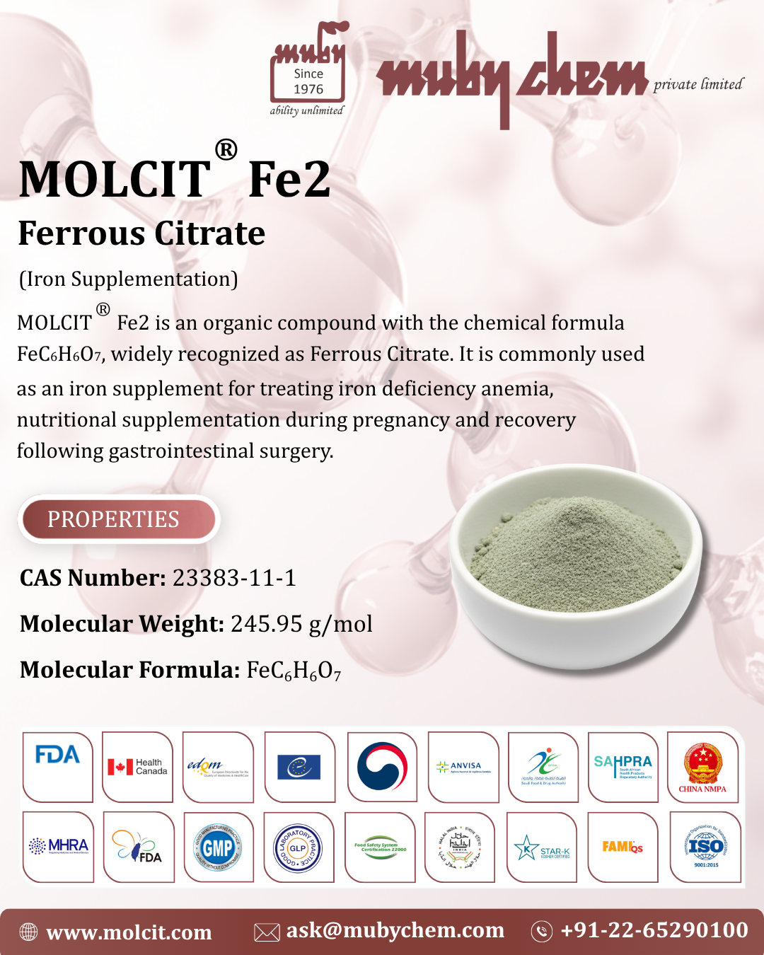 MOLCIT® Fe2 (Ferrous Citrate) | Muby Chem Private Limited