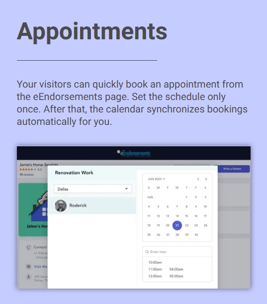eEndorsements' Online Booking Software for Small Businesses
